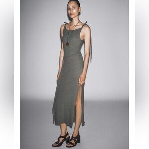 Zara NWT Elegant Olive Green Sleeveless Dress